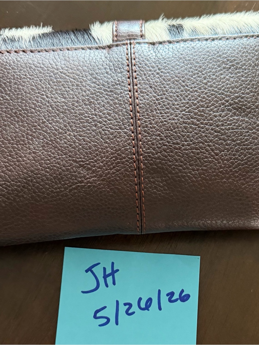 Brown Leather & Cowhide Clutch Wallet w/ crossbody strap - Picture 2 of 6